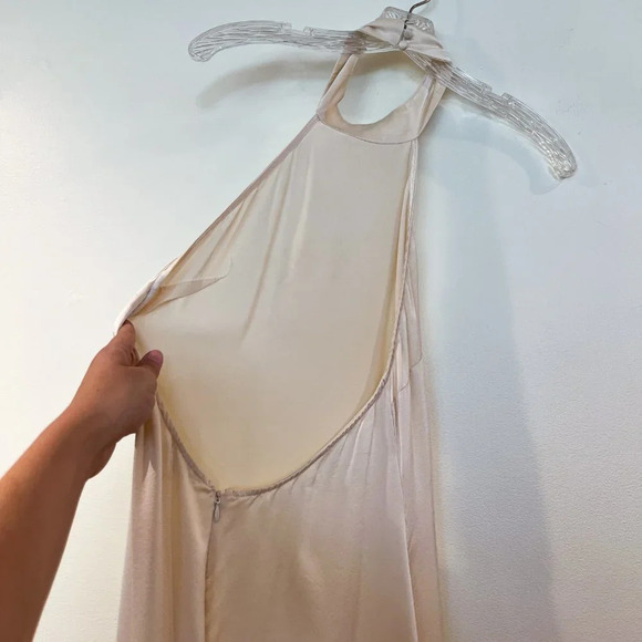 LNA Silk Blend Cream Halter Open Back Formal Classic Satin Maxi Dress Medium - Picture 7 of 12